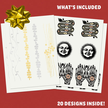 Tattly Metallic Festival Temporary Tattoos 20 Pieces Skin-Safe Vegan Ink
