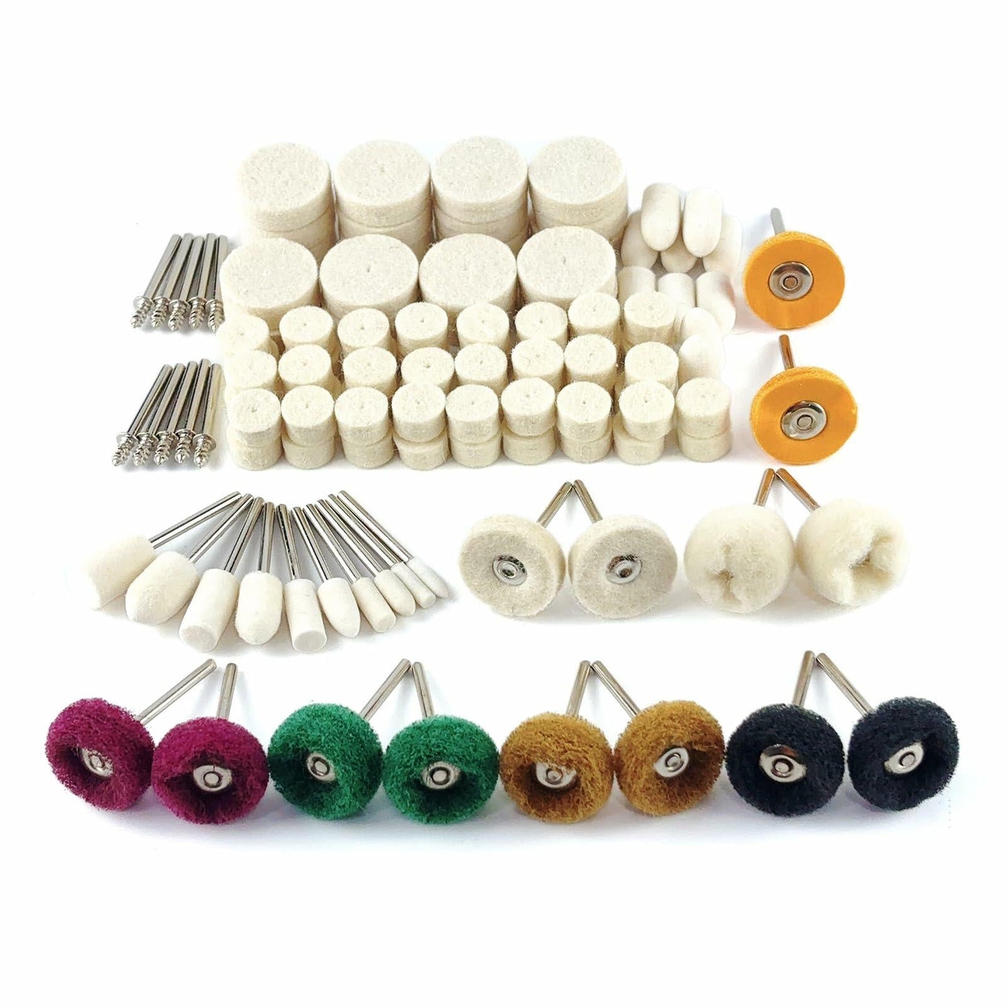 VZLQZJMKY 114 Pcs Wool Polishing Wheel Kit Rotary Tools 1/8" Shank Resin