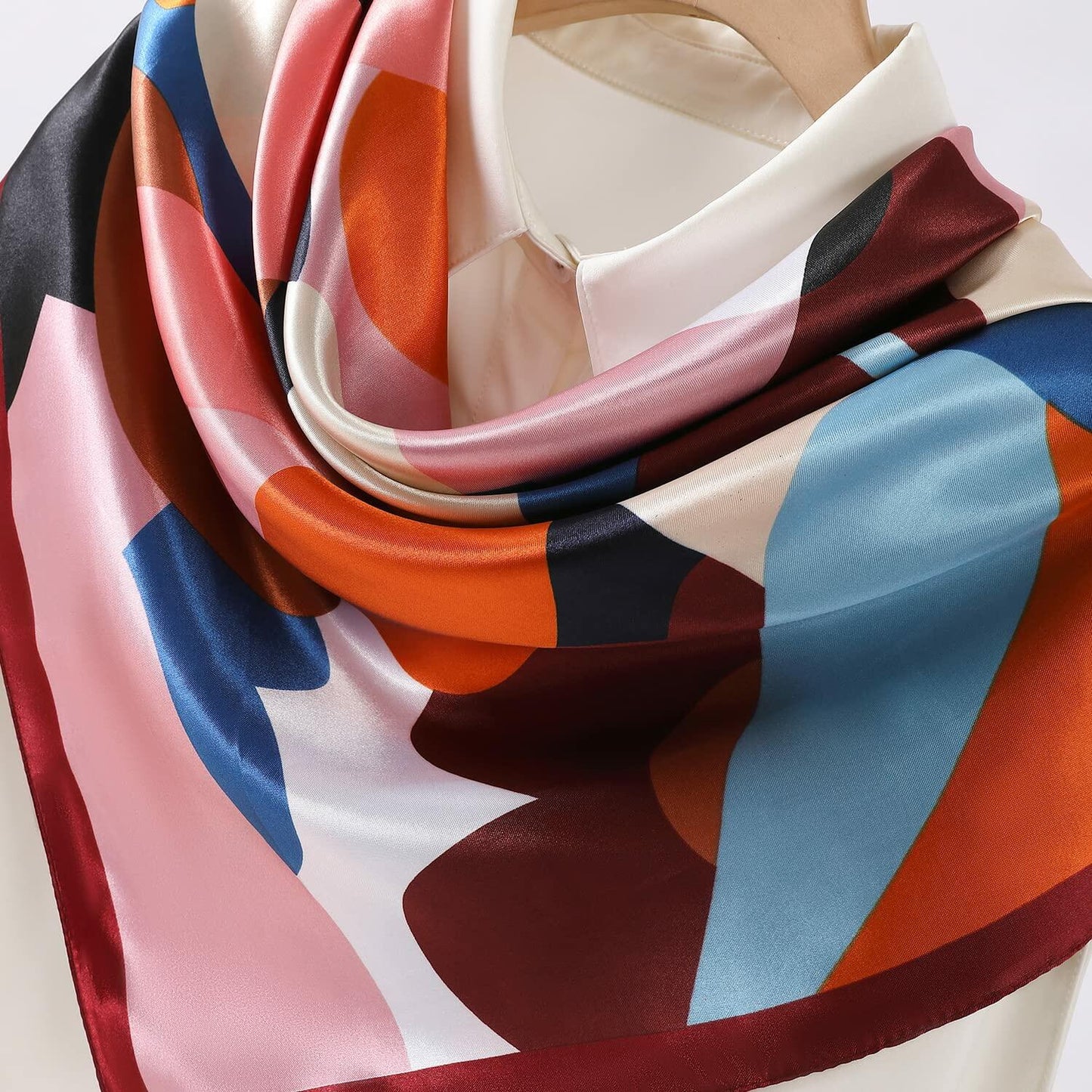 SHJINJU Women's 35" Satin Silk Hair Scarf Wrap Floral Print 1 Style Size 35"