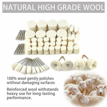 VZLQZJMKY 114 Pcs Wool Polishing Wheel Kit Rotary Tools 1/8" Shank Resin