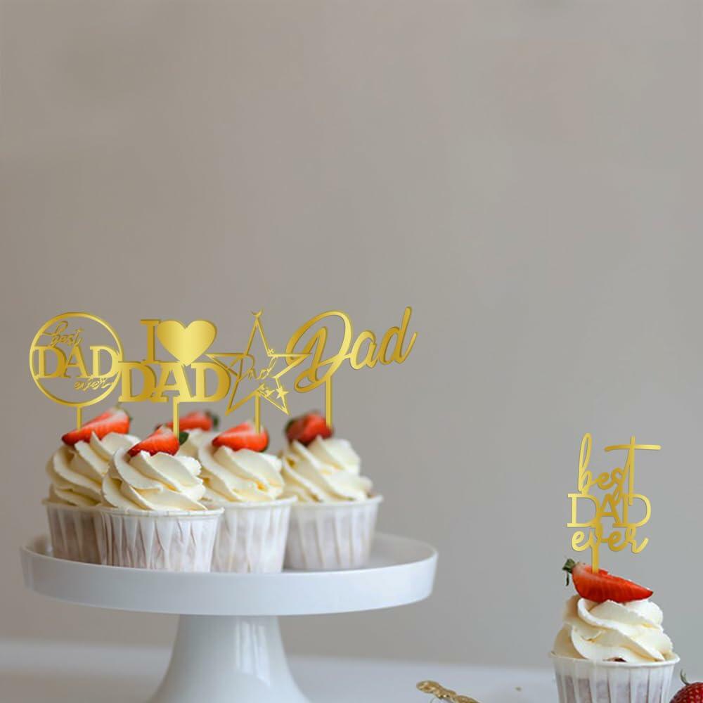 Yetxel Gold Flash Acrylic Happy Birthday Dad Cake Topper Set of 10