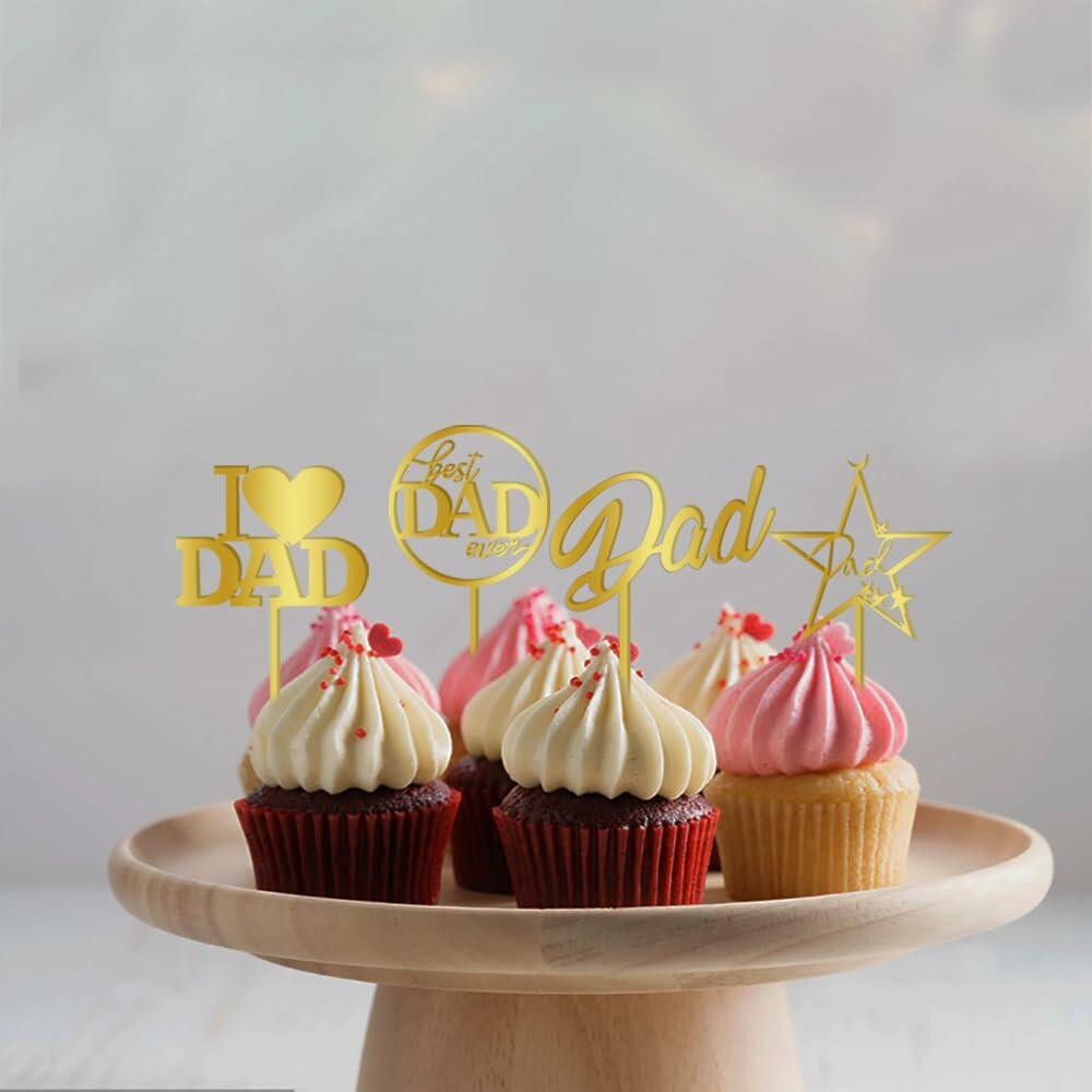 Yetxel Gold Flash Acrylic Happy Birthday Dad Cake Topper Set of 10