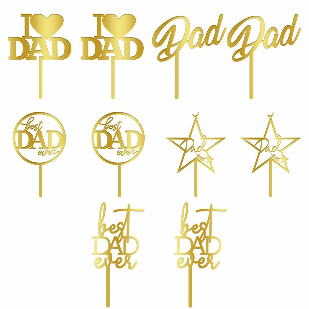 Yetxel Gold Flash Acrylic Happy Birthday Dad Cake Topper Set of 10
