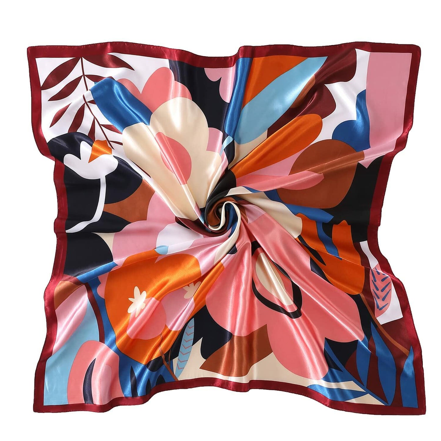 SHJINJU Women's 35" Satin Silk Hair Scarf Wrap Floral Print 1 Style Size 35"