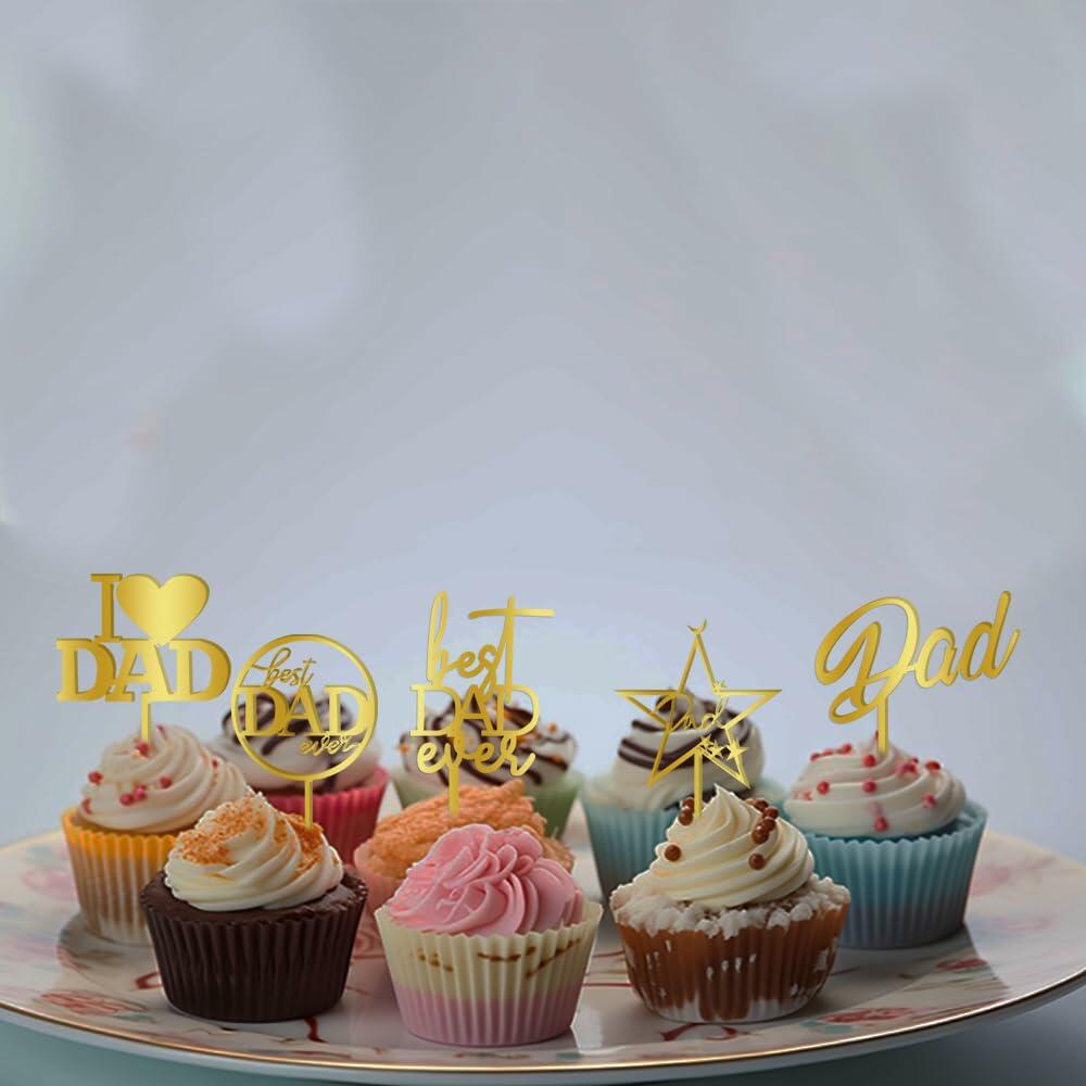 Yetxel Gold Flash Acrylic Happy Birthday Dad Cake Topper Set of 10
