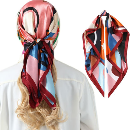 SHJINJU Women's 35" Satin Silk Hair Scarf Wrap Floral Print 1 Style Size 35"