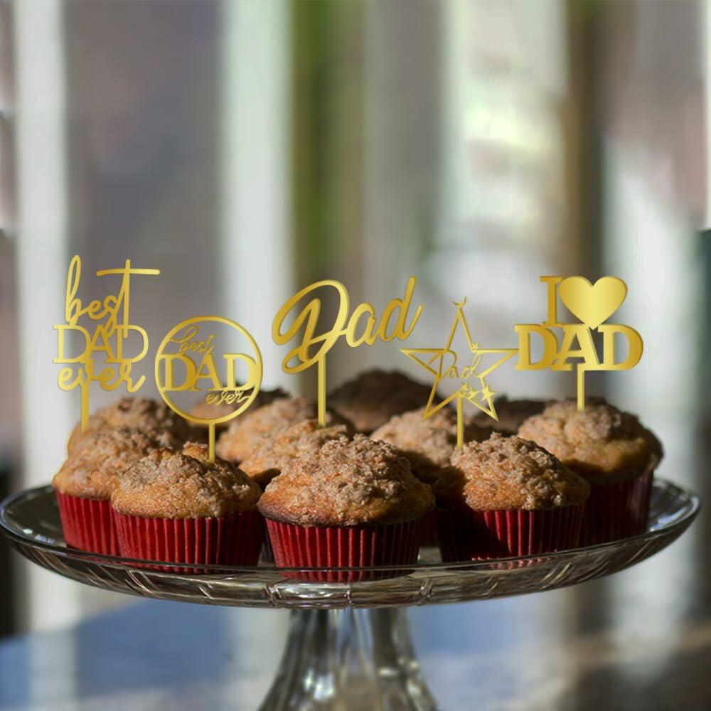 Yetxel Gold Flash Acrylic Happy Birthday Dad Cake Topper Set of 10