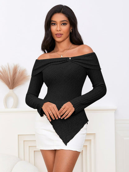 MakeMeChic Y2K Off Shoulder Long Sleeve Knit Top Black Size S
