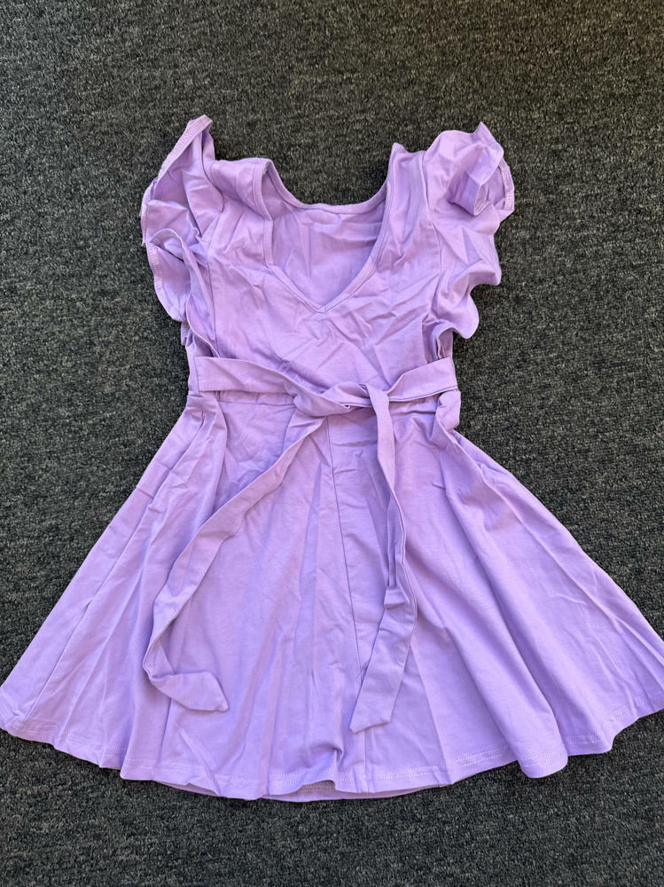 Dutebare Toddler Ruffle Trim A-line Belted Dress Light Purple Size 5T