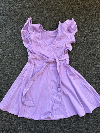 Dutebare Toddler Ruffle Trim A-line Belted Dress Light Purple Size 5T