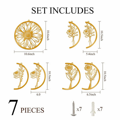 Cpcdaosk Moon Flower Metal Wall Decor Boho Moon Phase Art Indoor Home