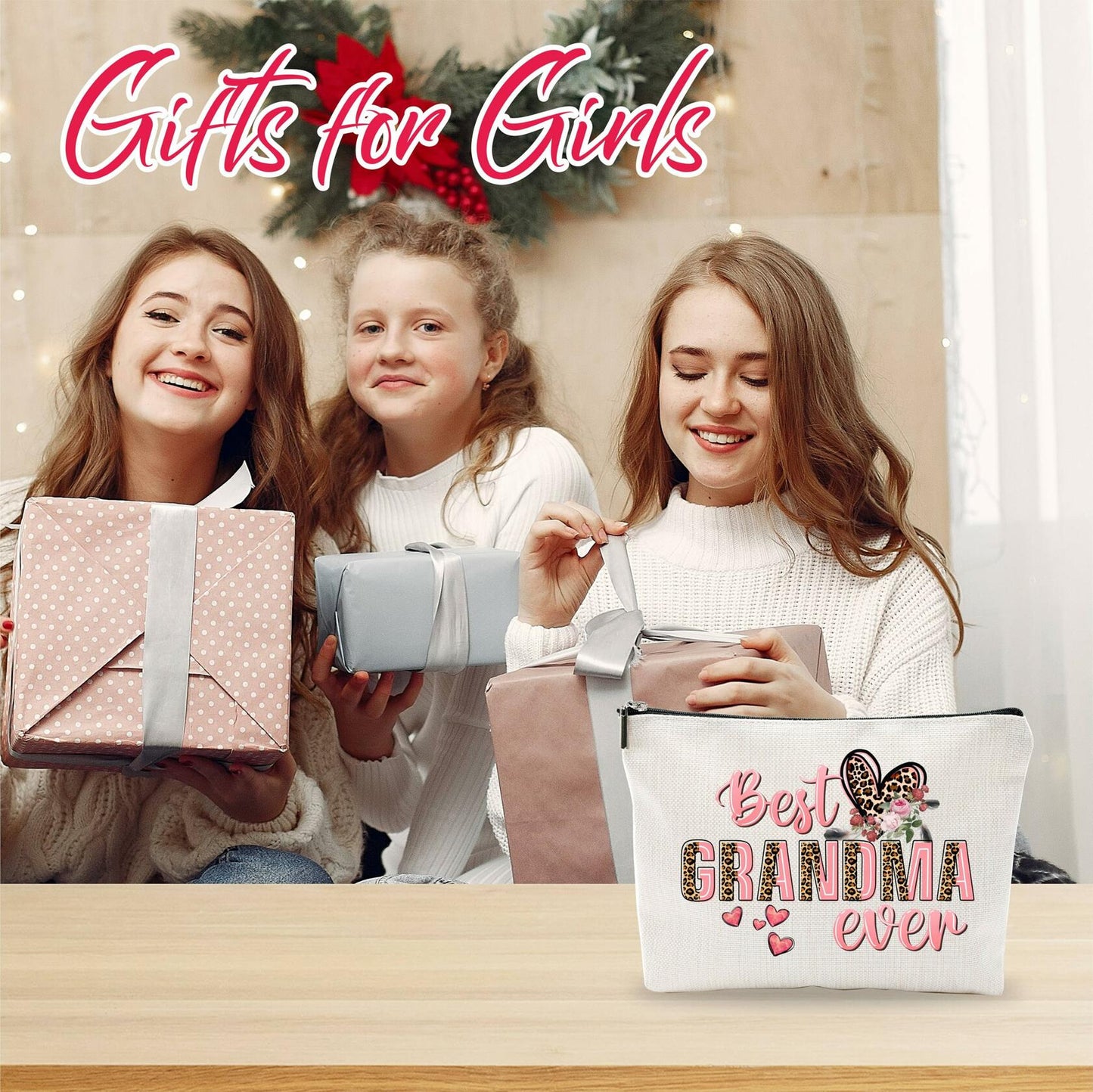 Nuckxy Best Grandma Ever Cosmetic Bag Pink Leopard Print