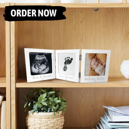 Sonogram Picture Frame with Inkless Hand Footprint Kit Gender Neutral Baby Decor