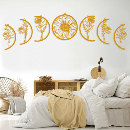Cpcdaosk Moon Flower Metal Wall Decor Boho Moon Phase Art Indoor Home