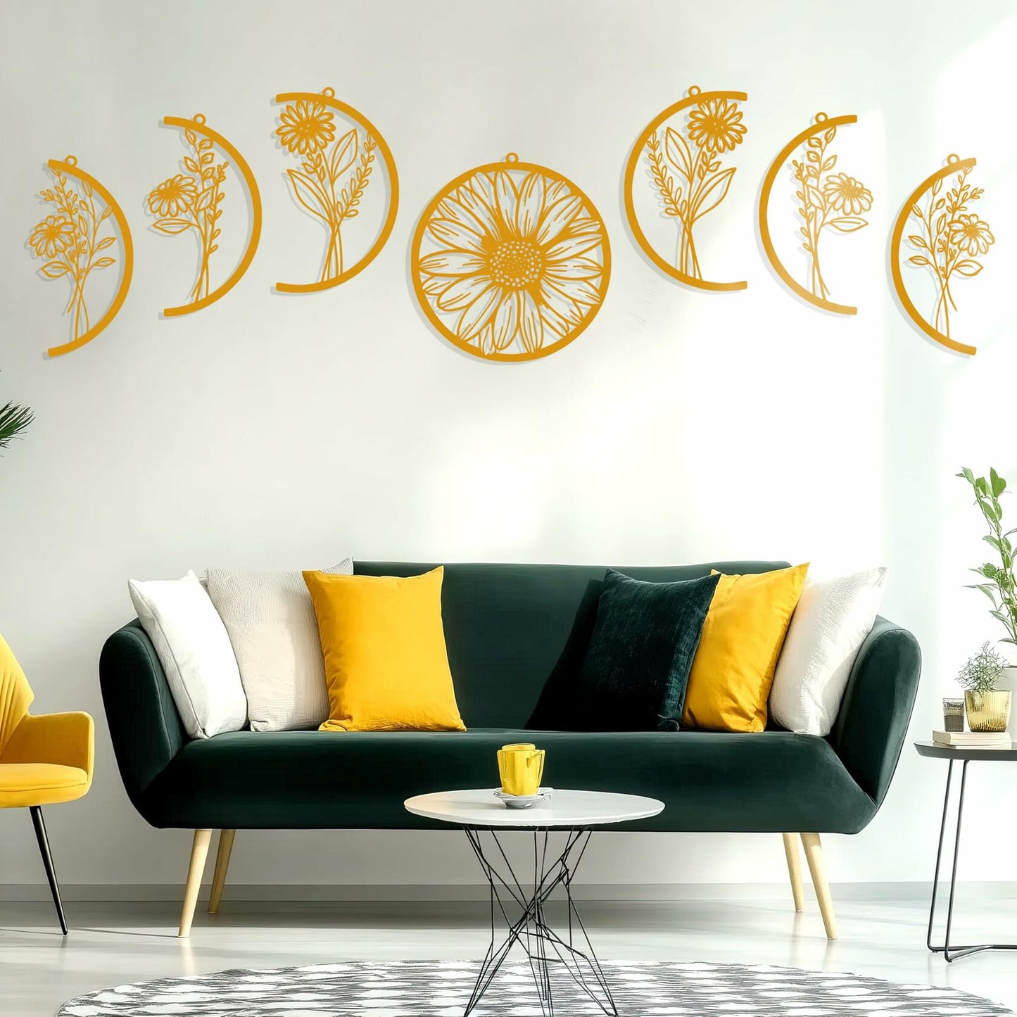 Cpcdaosk Moon Flower Metal Wall Decor Boho Moon Phase Art Indoor Home