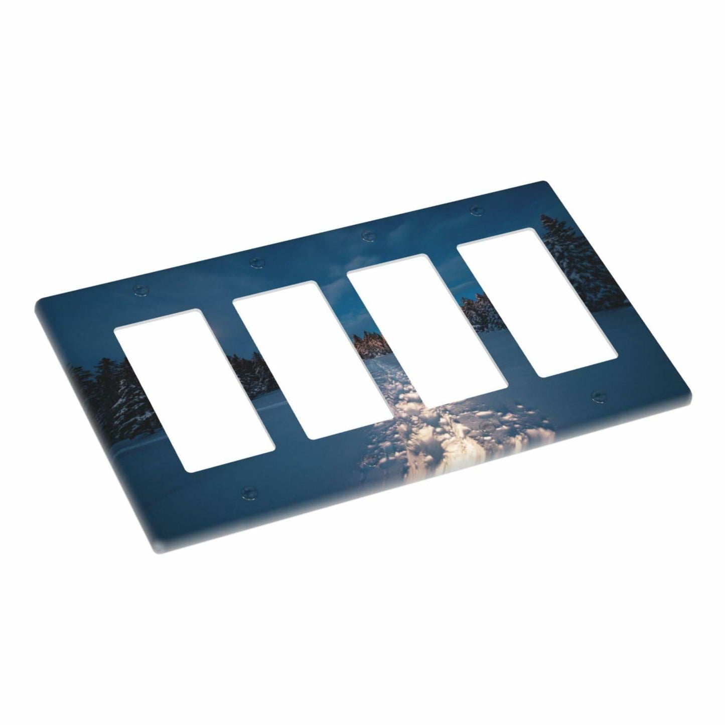 Wpshijia Light Switch Cover Wilderness Snow Cedar Moonlight Forest 4 Gang Switch