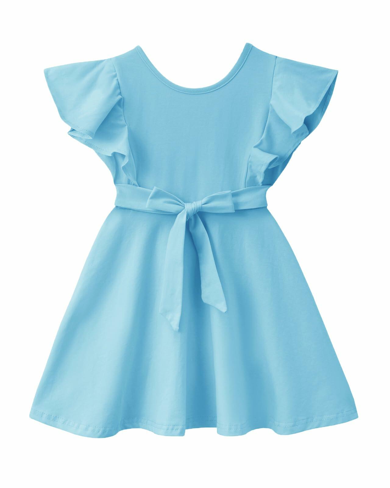 Dutebare Toddler Ruffle Trim A-line Belted Dress Light Purple Size 5T