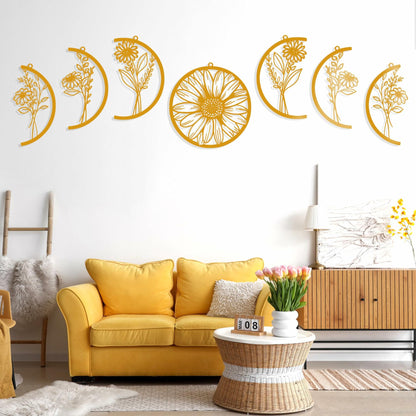 Cpcdaosk Moon Flower Metal Wall Decor Boho Moon Phase Art Indoor Home
