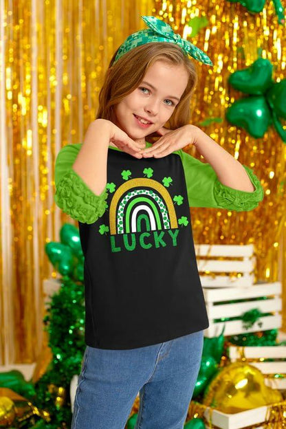 BesserBay Kids St. Patrick's Lucky Rainbow Shamrock Ruffle Shirt Size 1-2 Years