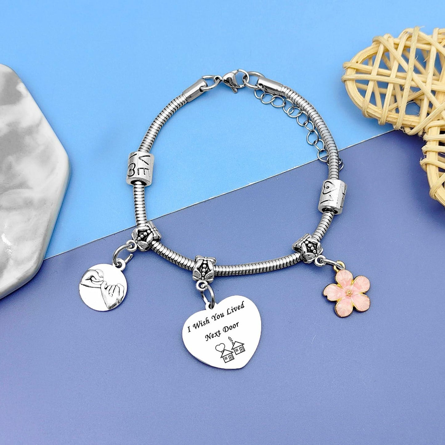 DlaeKua Silver Stainless Steel Friendship Bracelet Christmas Theme Women