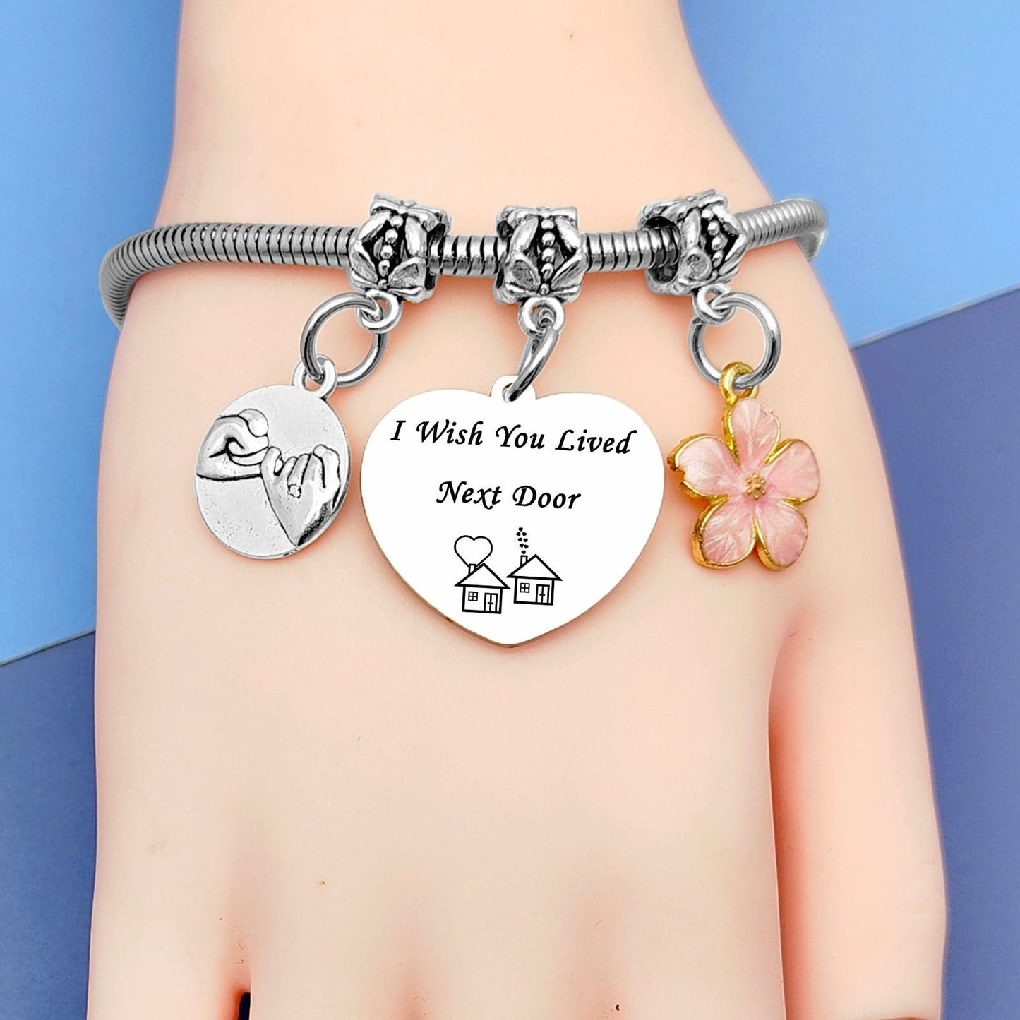 DlaeKua Silver Stainless Steel Friendship Bracelet Christmas Theme Women