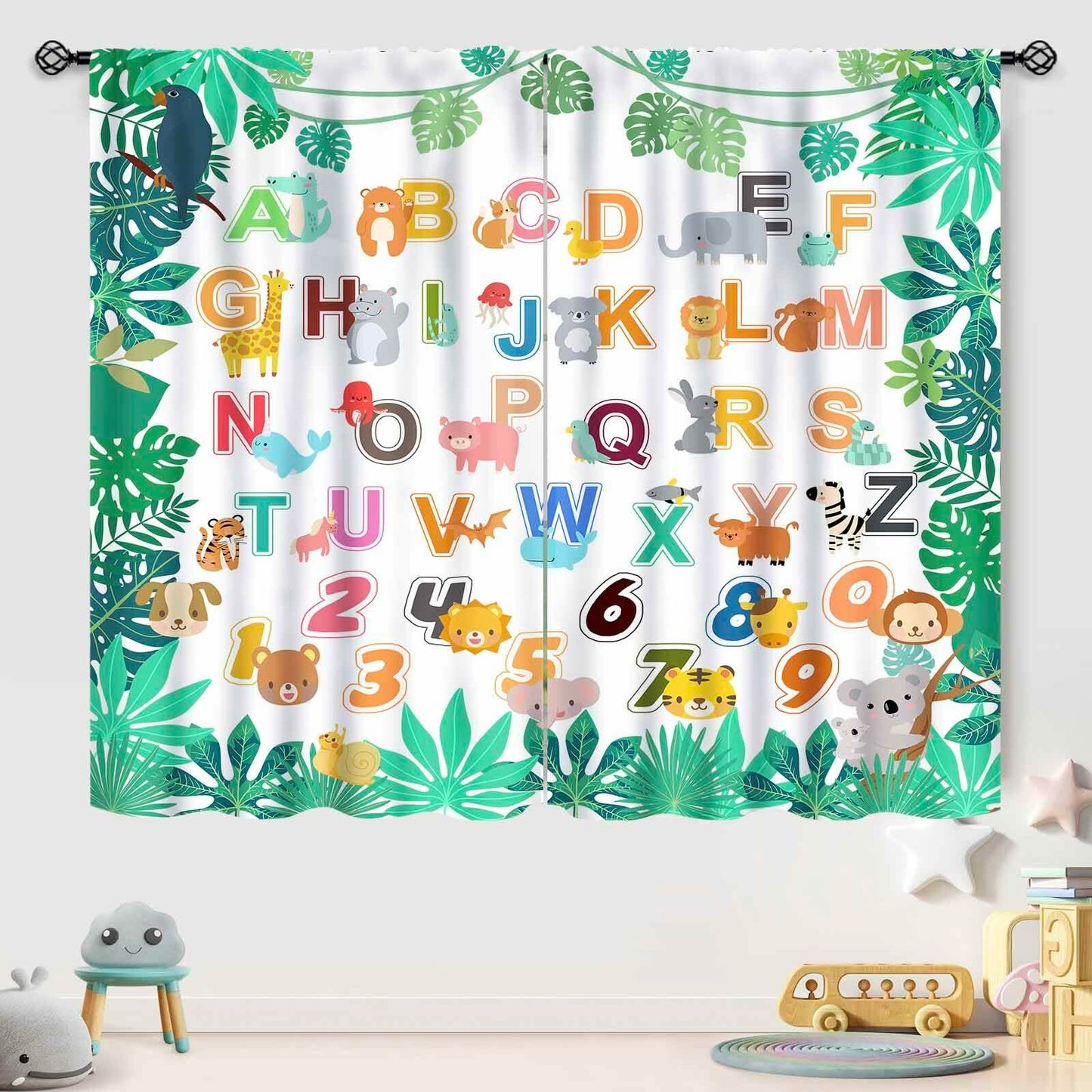 Lnepty Kids Alphabet ABC Curtains Woodland Animal Nursery 2pcs 42x45