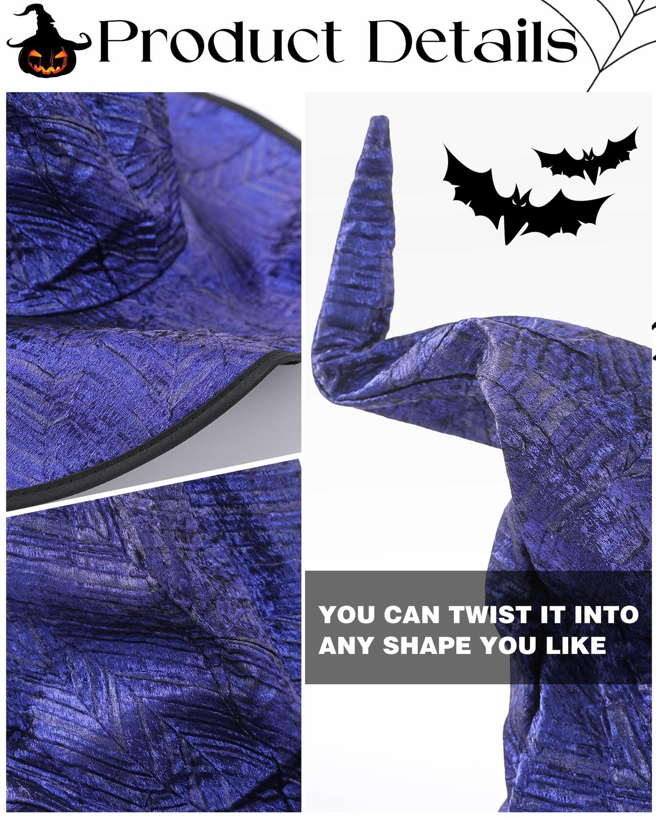 RENEMEGO Purple Witch Hat Ruched Halloween Costume Adult Cosplay LARP