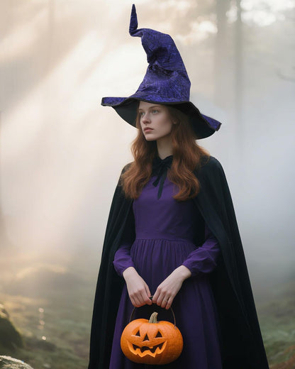 RENEMEGO Purple Witch Hat Ruched Halloween Costume Adult Cosplay LARP