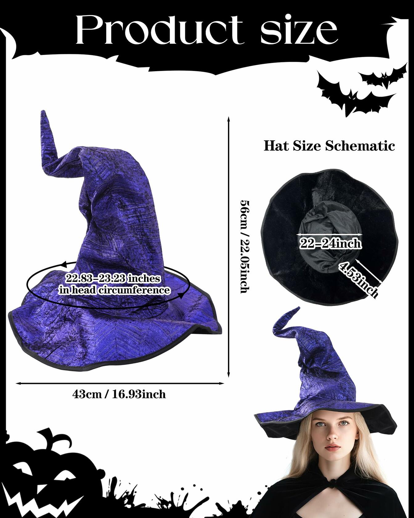 RENEMEGO Purple Witch Hat Ruched Halloween Costume Adult Cosplay LARP