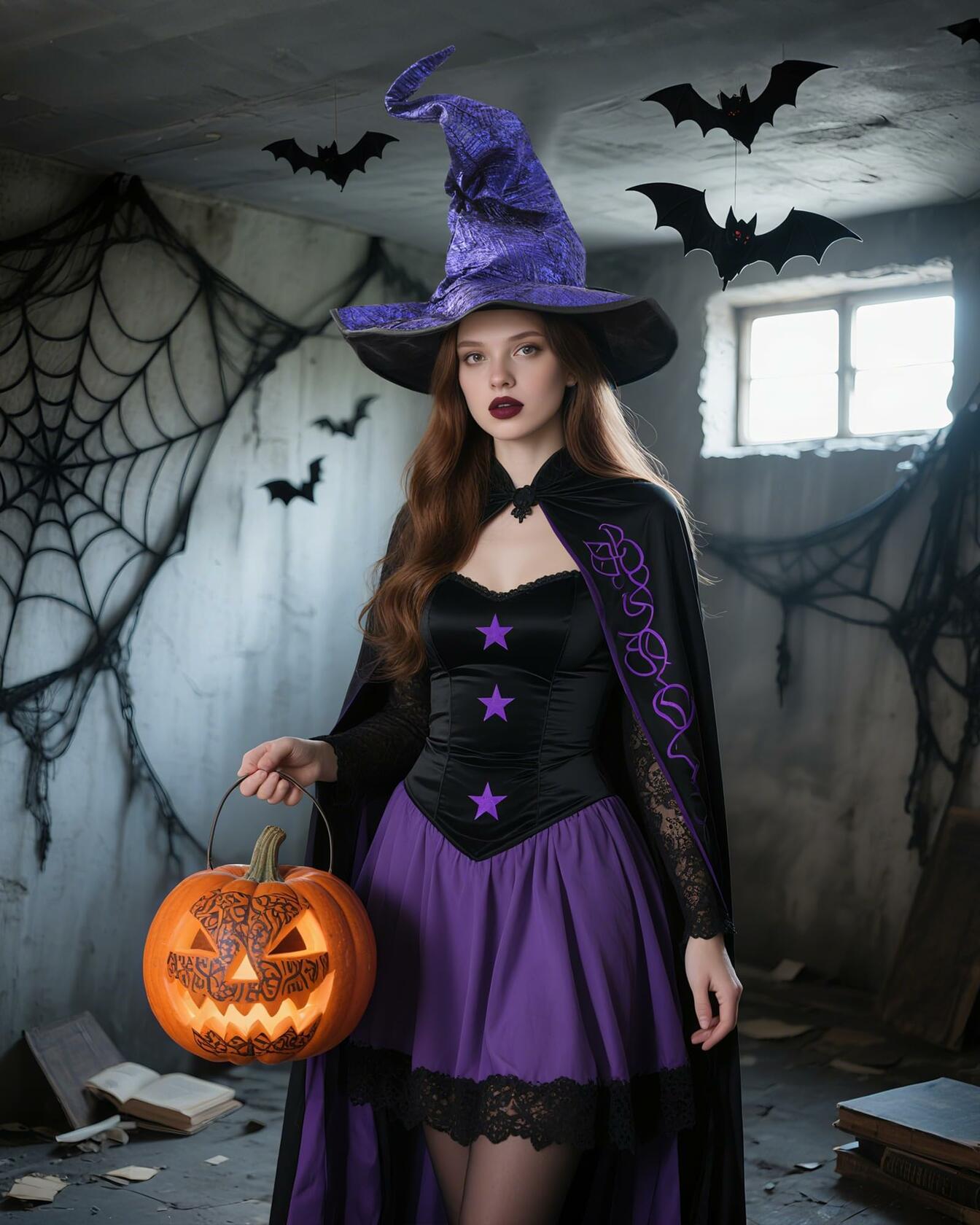 RENEMEGO Purple Witch Hat Ruched Halloween Costume Adult Cosplay LARP