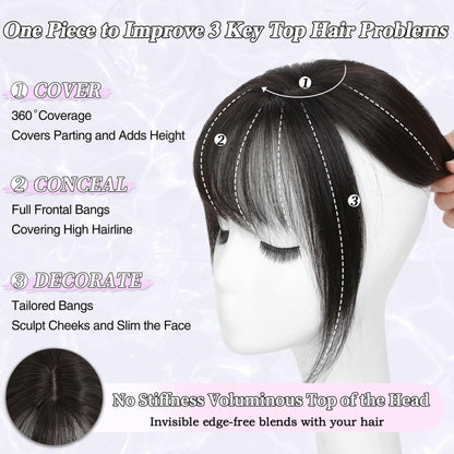 BUPPLER 360° 3D Hair Topper with Bangs for Thinning Hair 5x10 Brown Black