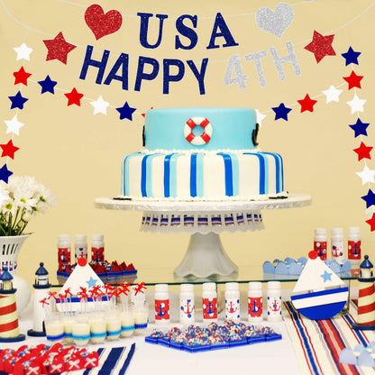 Aulaned 4th of July Decorations Patriotic USA Banner Star Garland Set