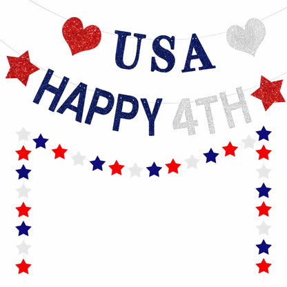 Aulaned 4th of July Decorations Patriotic USA Banner Star Garland Set