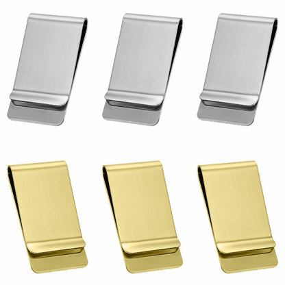 Qianyu Slim Money Clip 6 Pack Stainless Steel Cash Card Holder Gold Silver
