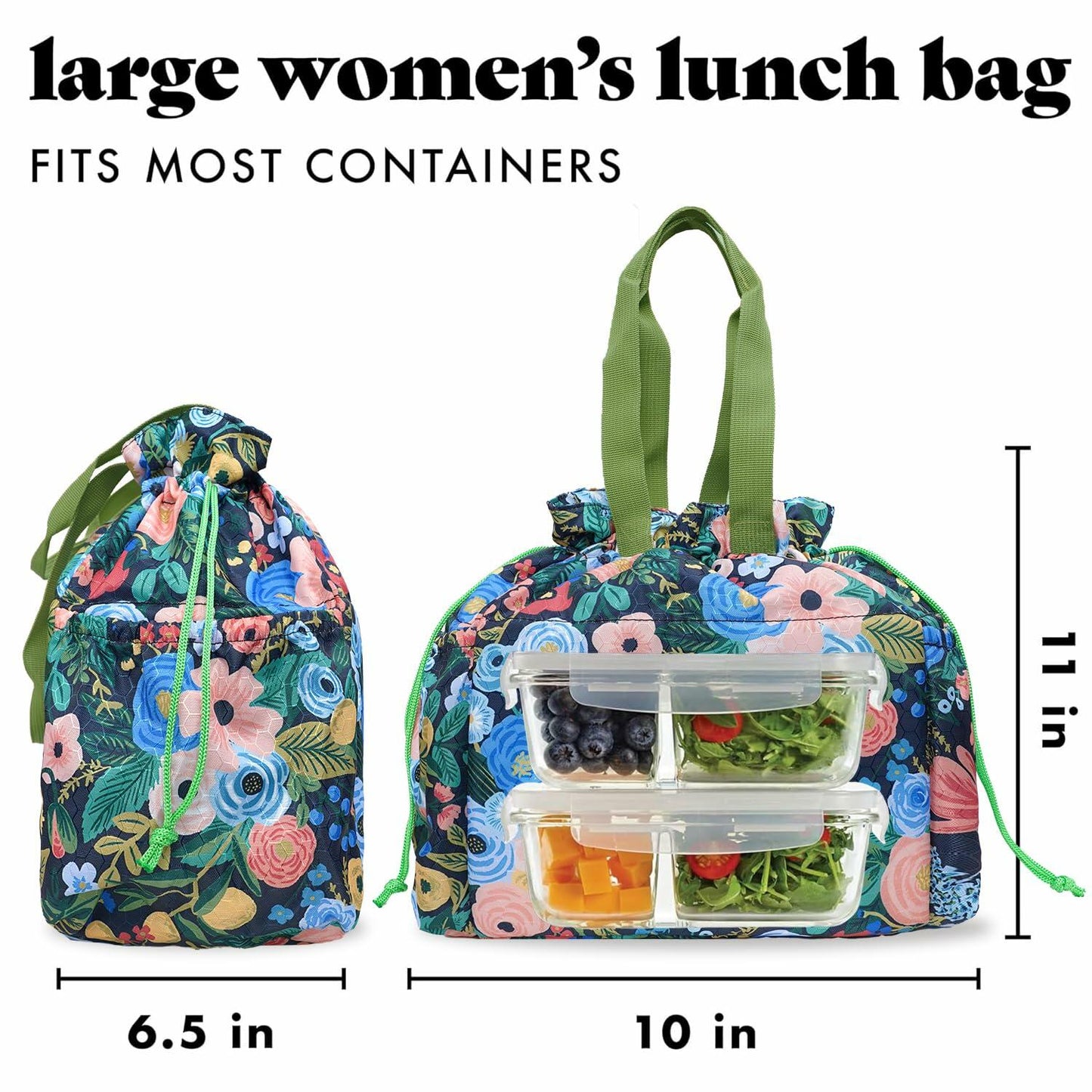 Insulated Lunch Bag for Women Drawstring Reusable Work Office Large Box