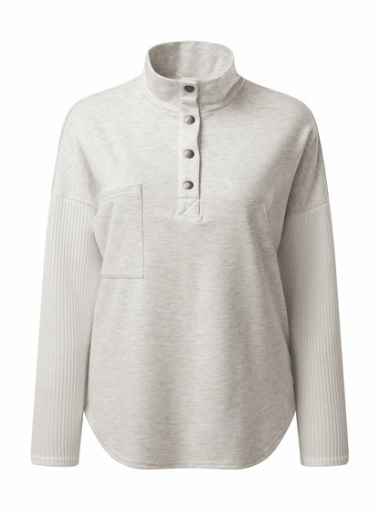 SHEWIN Women Oversized Button Up Sweatshirt Blue Size S