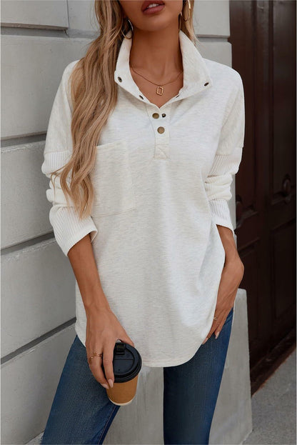 SHEWIN Women Oversized Button Up Sweatshirt Blue Size S