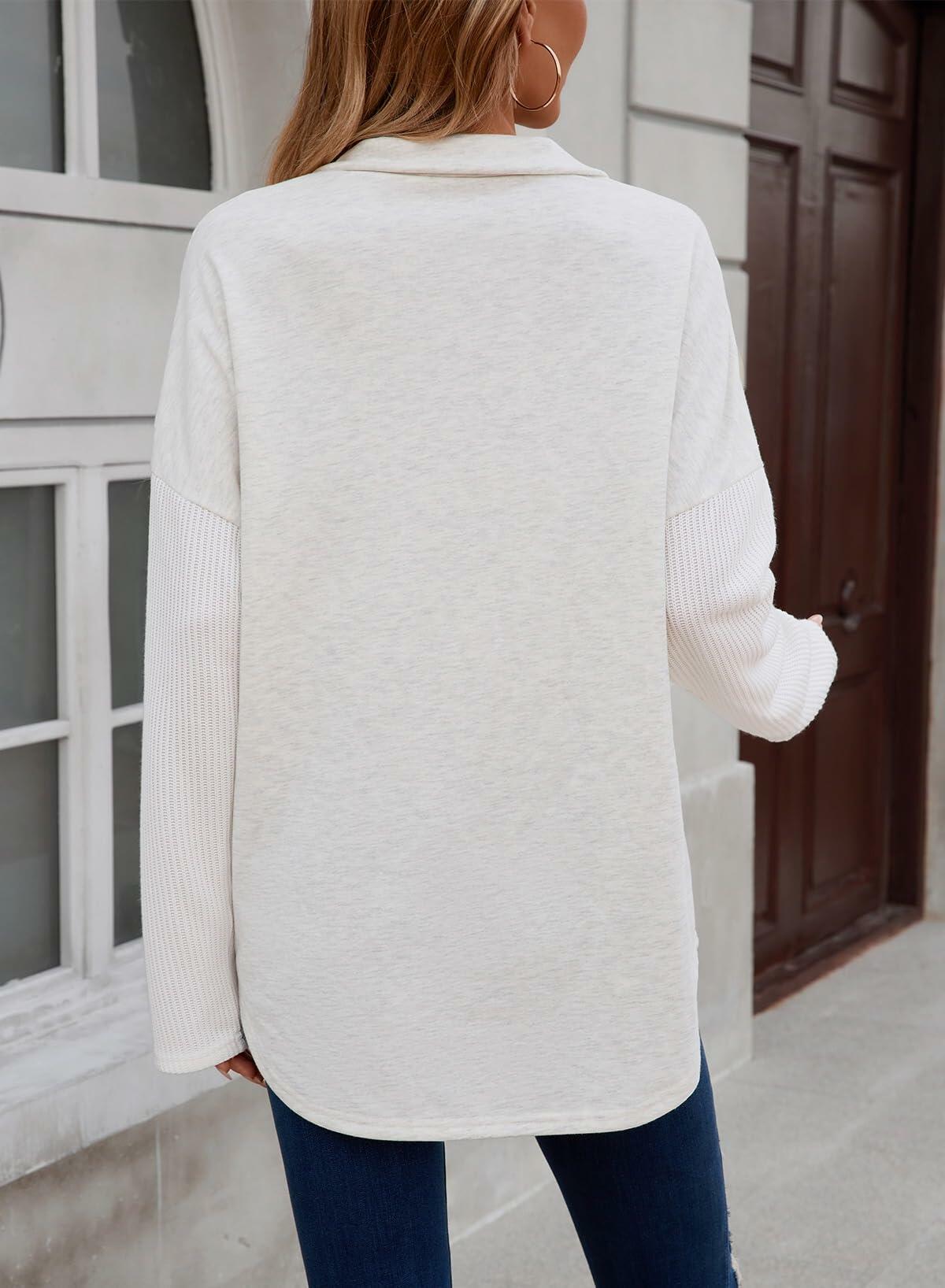 SHEWIN Women Oversized Button Up Sweatshirt Blue Size S
