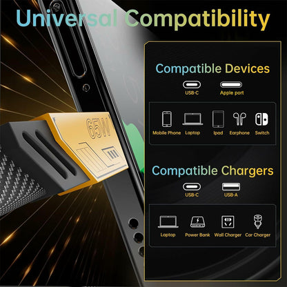 4-in-1 USB-C Charging Cable PD 65W Fast Charge Data Sync 4ft