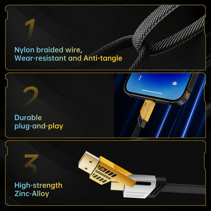 4-in-1 USB-C Charging Cable PD 65W Fast Charge Data Sync 4ft