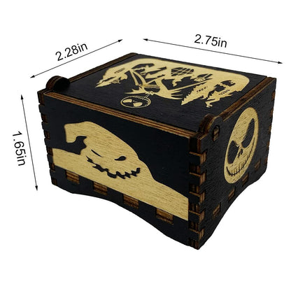 Wood Music Box Wind Up Laser Engraved Halloween Christmas Musical Gift