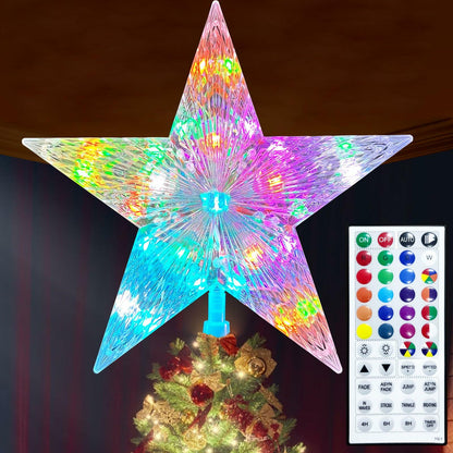 LED Christmas Tree Topper Star 9in Color Changing w/Remote USB Plug