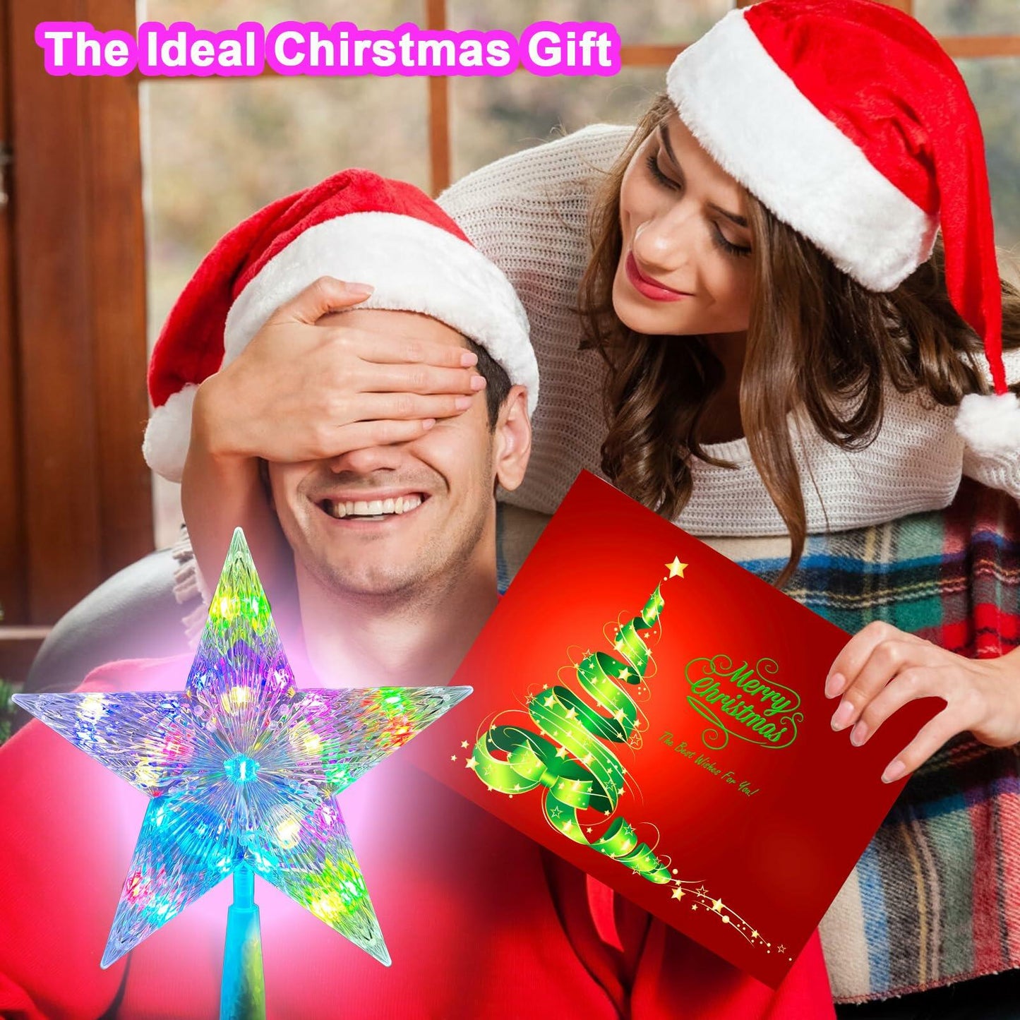 LED Christmas Tree Topper Star 9in Color Changing w/Remote USB Plug