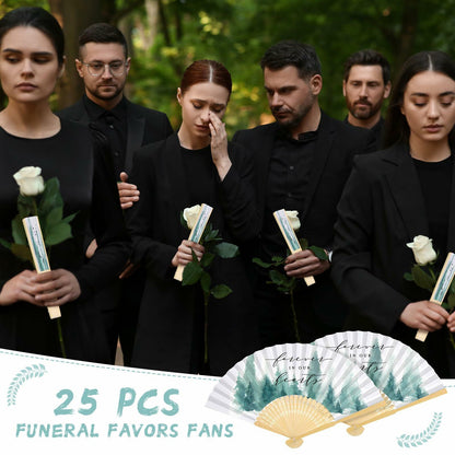 Threehoney 25pcs Funeral Memorial Folding Fans Sympathy Condolence Gifts