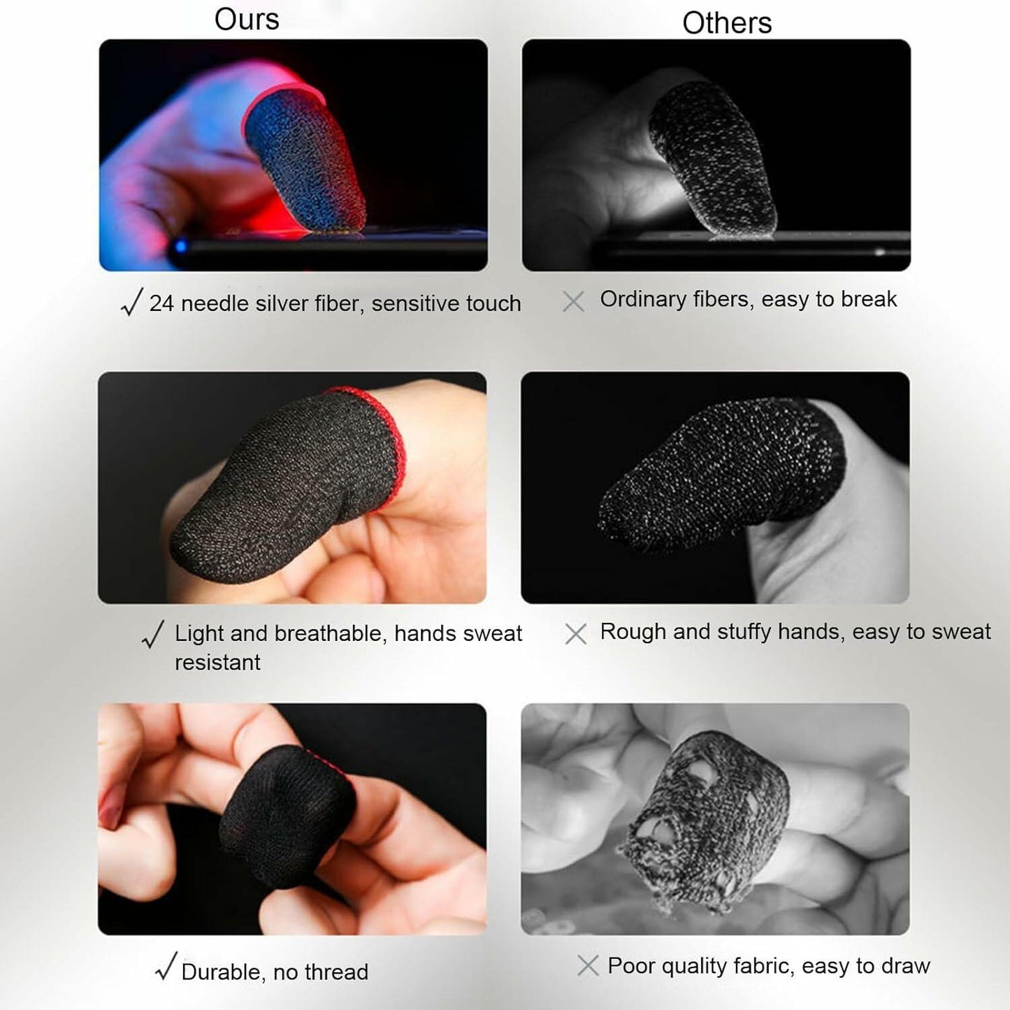 Galepromot 6pcs Gaming Finger Sleeves Anti-Slip Mobile Game Thumb Gloves