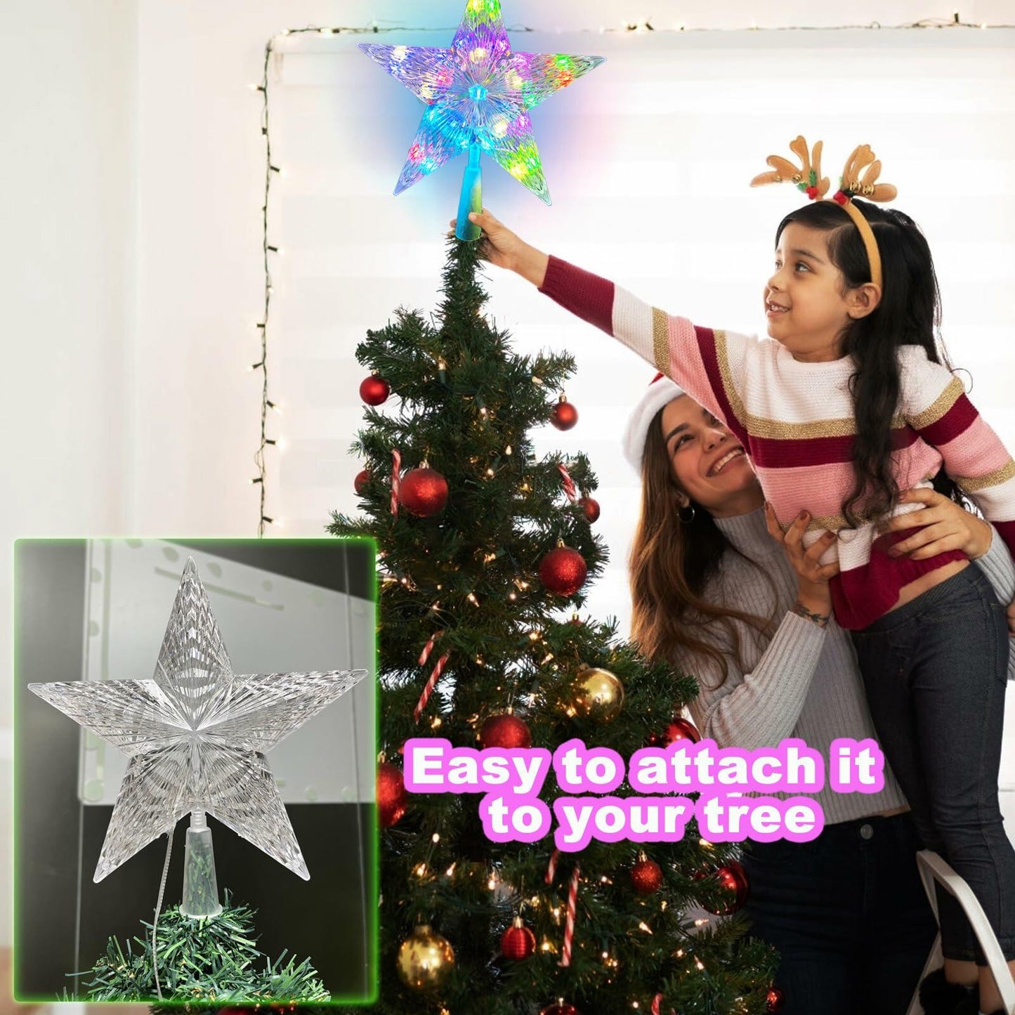 LED Christmas Tree Topper Star 9in Color Changing w/Remote USB Plug