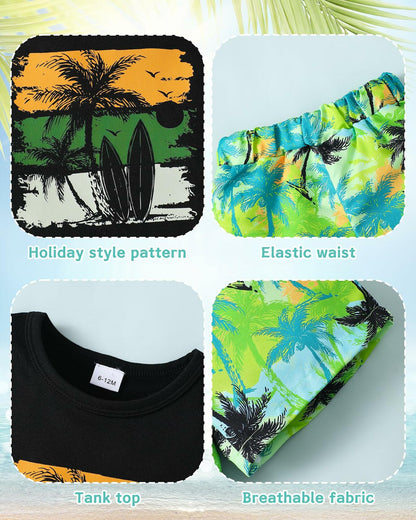 NZRVAWS Toddler Boy Summer Outfit 2pcs Tank Top Shorts Set Hawaiian