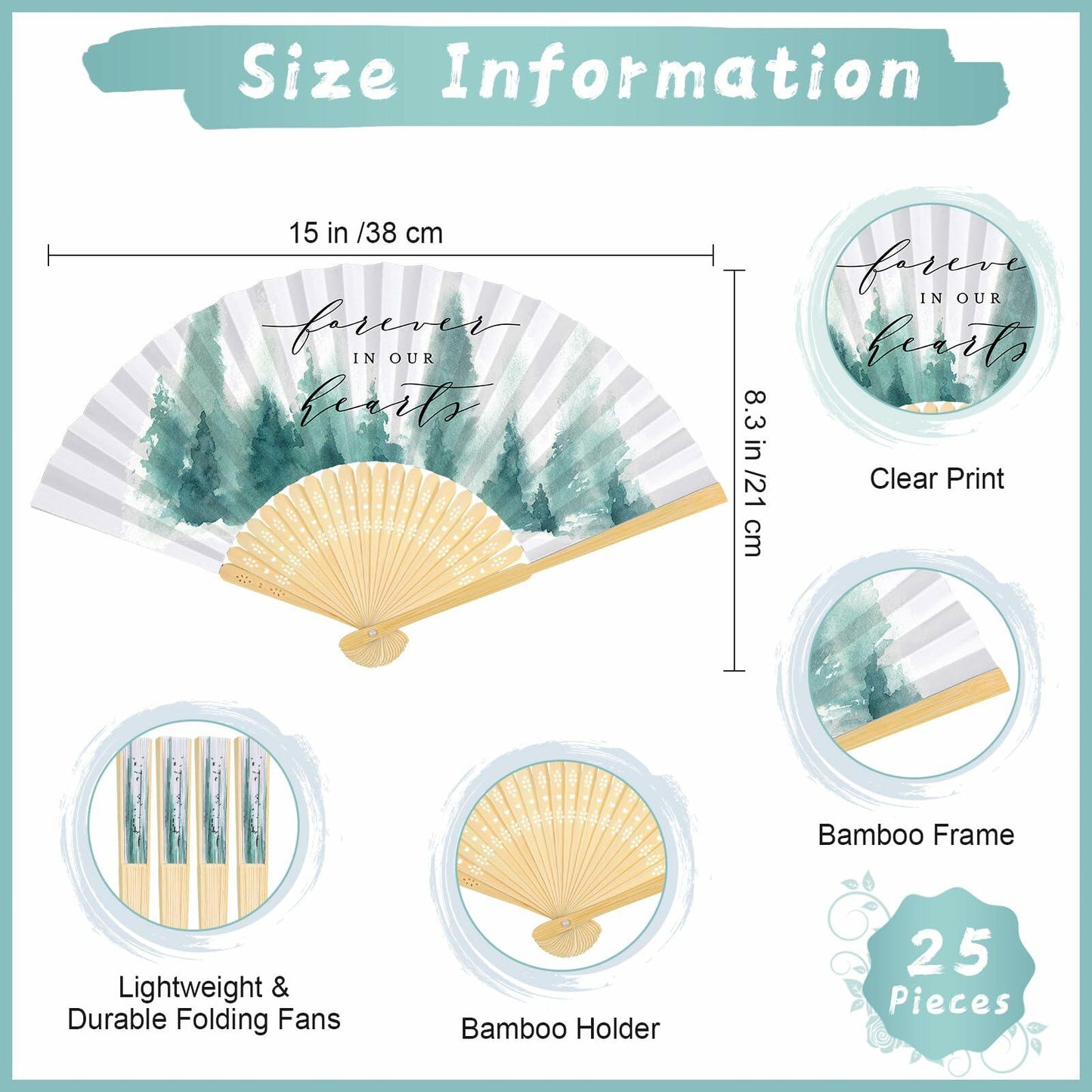 Threehoney 25pcs Funeral Memorial Folding Fans Sympathy Condolence Gifts