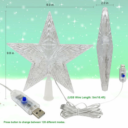 LED Christmas Tree Topper Star 9in Color Changing w/Remote USB Plug