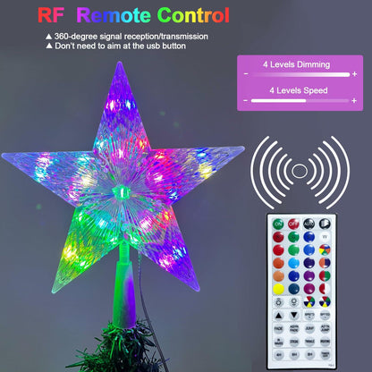 LED Christmas Tree Topper Star 9in Color Changing w/Remote USB Plug